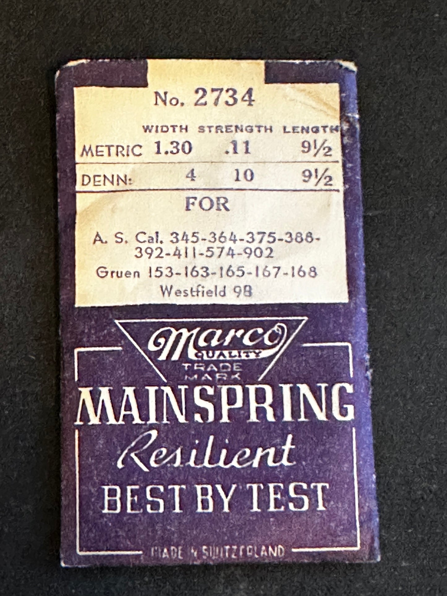 Marco Mainspring #2734 for AS 345, 364, 375, 388, 392, 411, 574, 902 - Steel