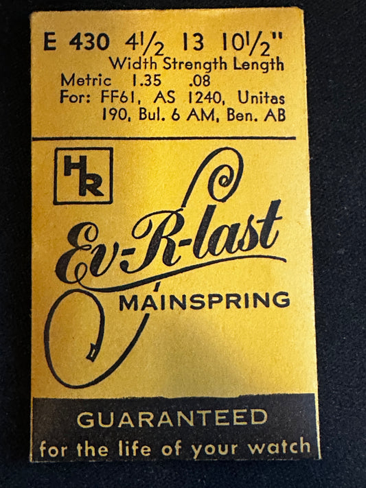 HR Mainspring No. E430 for Font 61, AS 1240, Unitas 190, Bulova 6AM, Benrus AB - Steel
