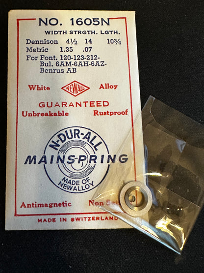 Newall Unbreakable Mainspring 1605N for Font 120, 123, 212, Bulova 6AM, 6AH, 6AZ - Alloy