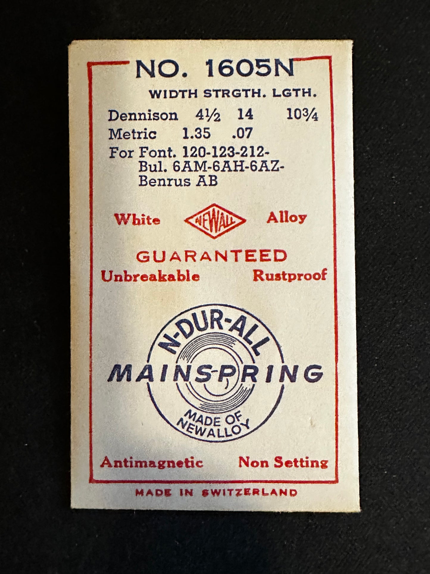 Newall Unbreakable Mainspring 1605N for Font 120, 123, 212, Bulova 6AM, 6AH, 6AZ - Alloy