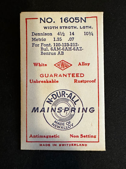 Newall Unbreakable Mainspring 1605N for Font 120, 123, 212, Bulova 6AM, 6AH, 6AZ - Alloy