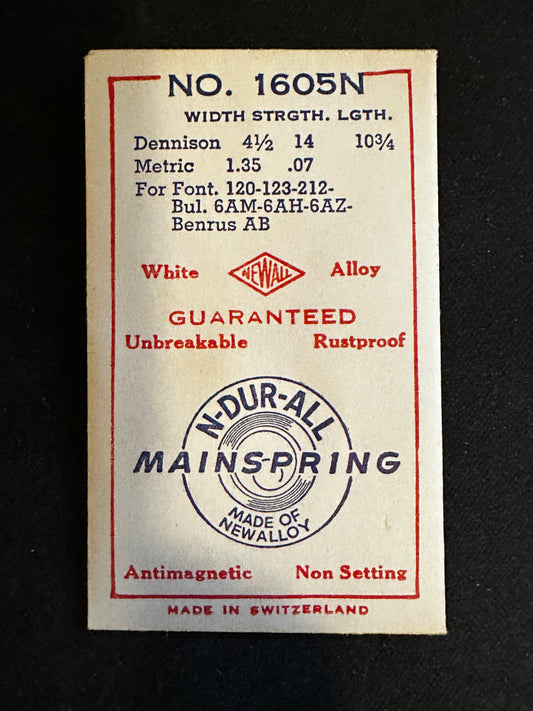 Newall Unbreakable Mainspring 1605N for Font 120, 123, 212, Bulova 6AM, 6AH, 6AZ - Alloy
