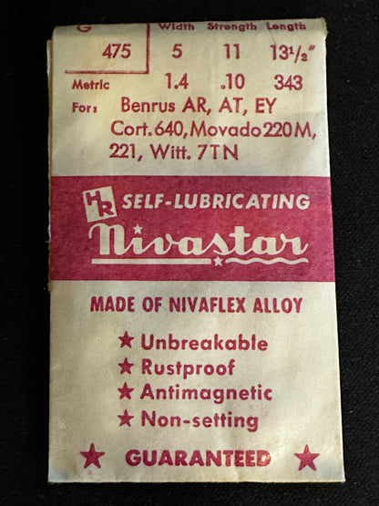 HR Nivastar Mainspring G475 for Cort 640, Benrus AR, AT, EY, Movado 220M, 221 - Alloy