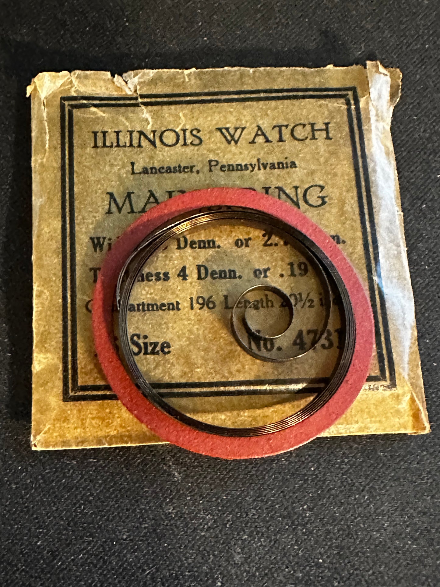 Illinois Factory Mainspring Factory No. 47316 for 16s movements - Steel