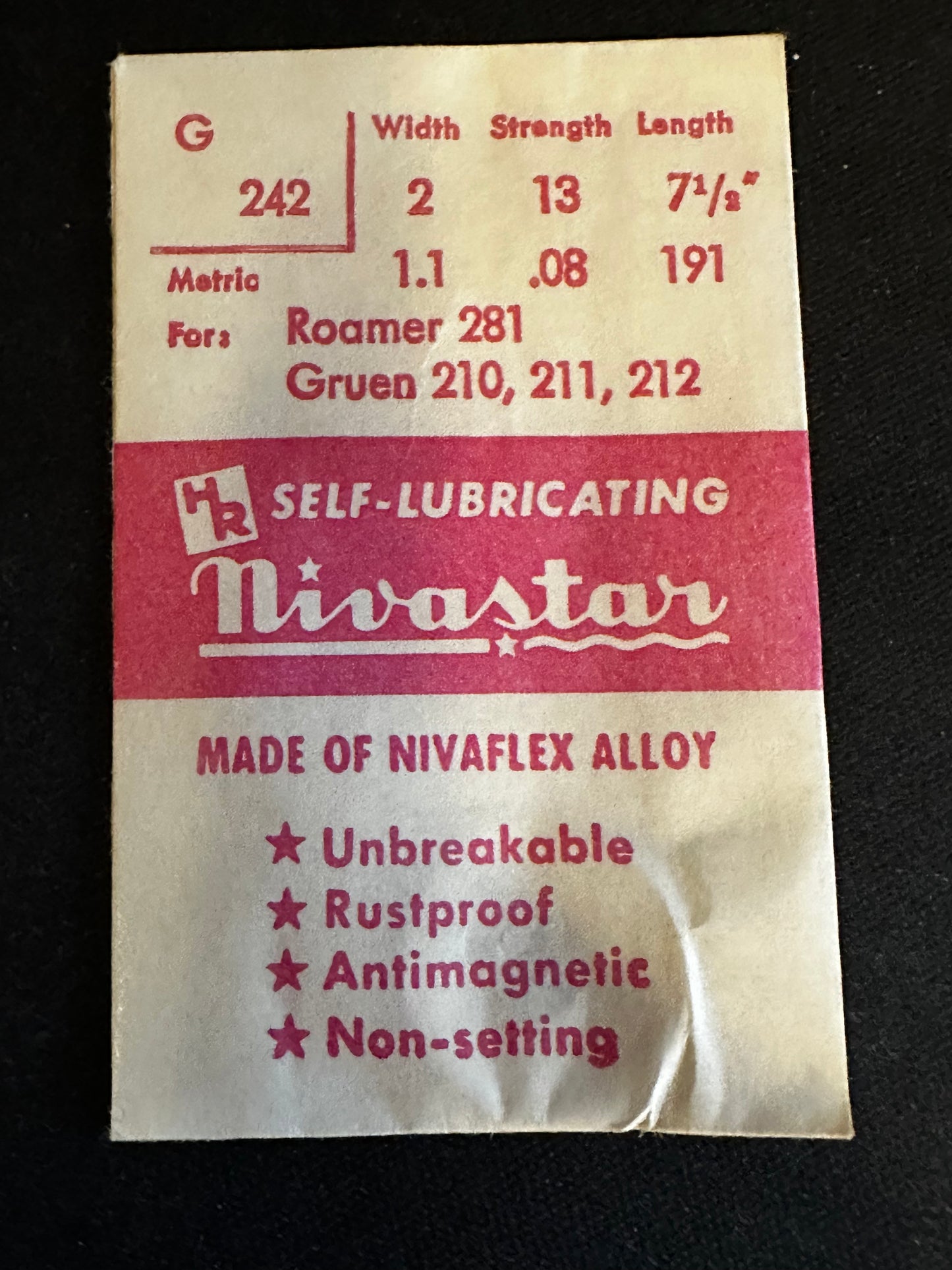 HR Nivastar Mainspring G242 for Roamer 281, Gruen 210, 211, 212 - Alloy