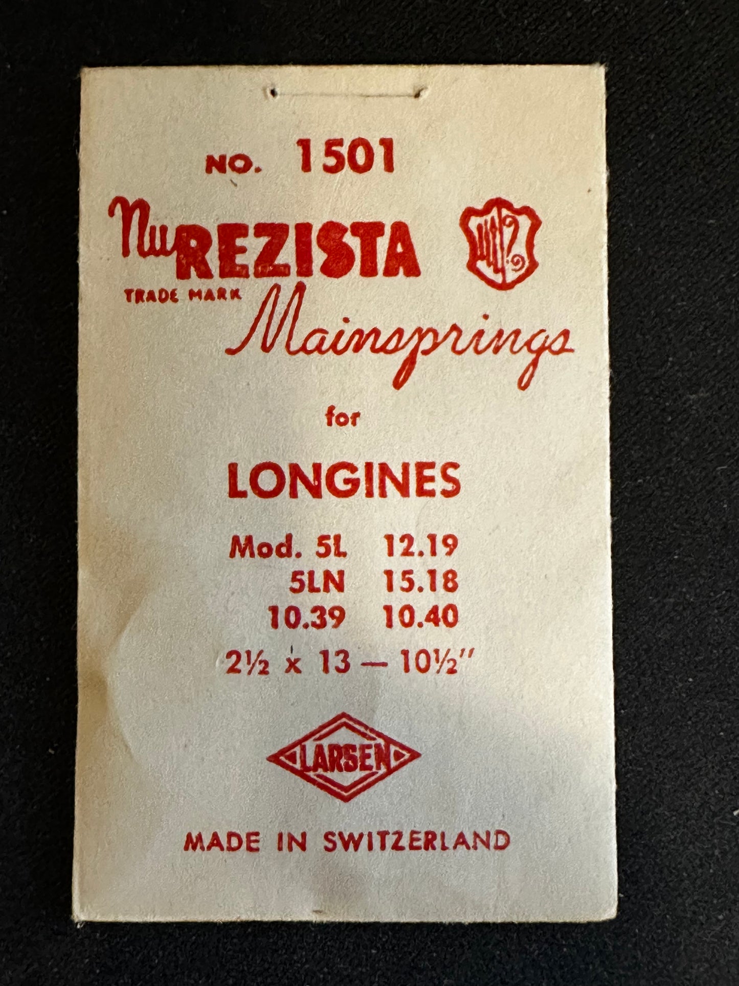 NuREZISTA Mainspring #1501 for Longines caliber 5L, 5LN, 12.19, 15.18, 10.39, 10.40 - Steel
