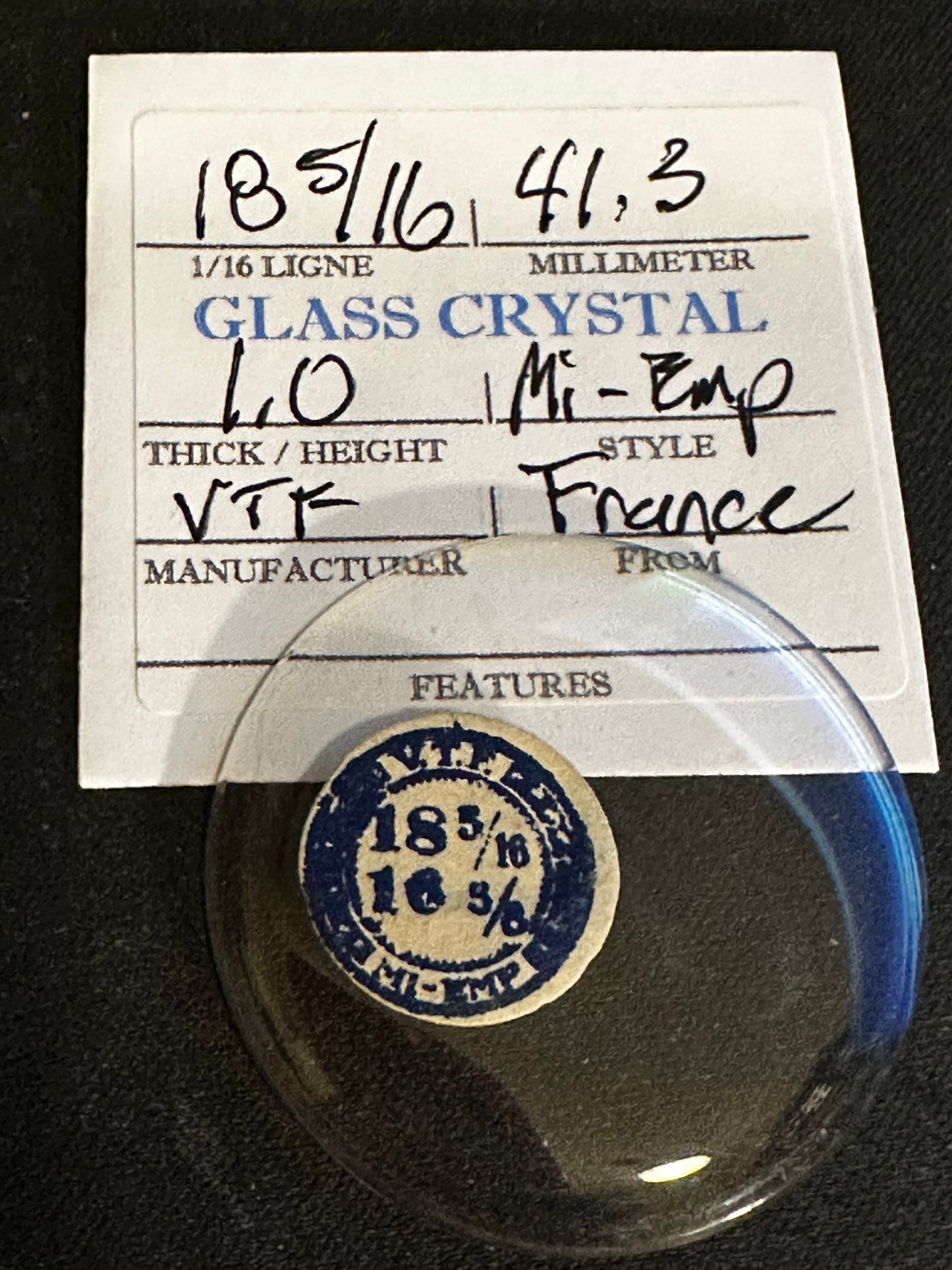 VTF Vintage Glass Pocket Watch Crystal 18-5/16 (~41.3mm) - NOS