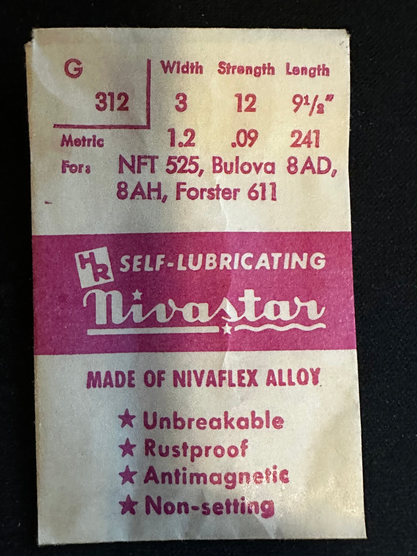 HR Nivastar Mainspring G312 for NFT 525, Bulova 8AD, 8AH, Forster 611 - Alloy
