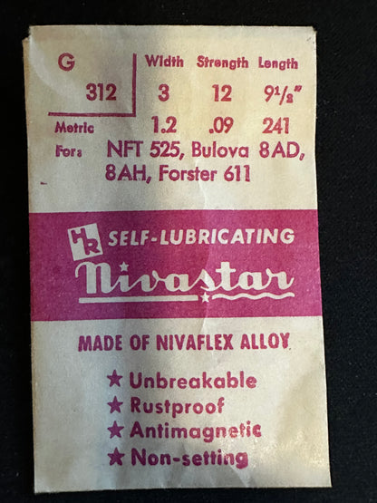 HR Nivastar Mainspring G312 for NFT 525, Bulova 8AD, 8AH, Forster 611 - Alloy