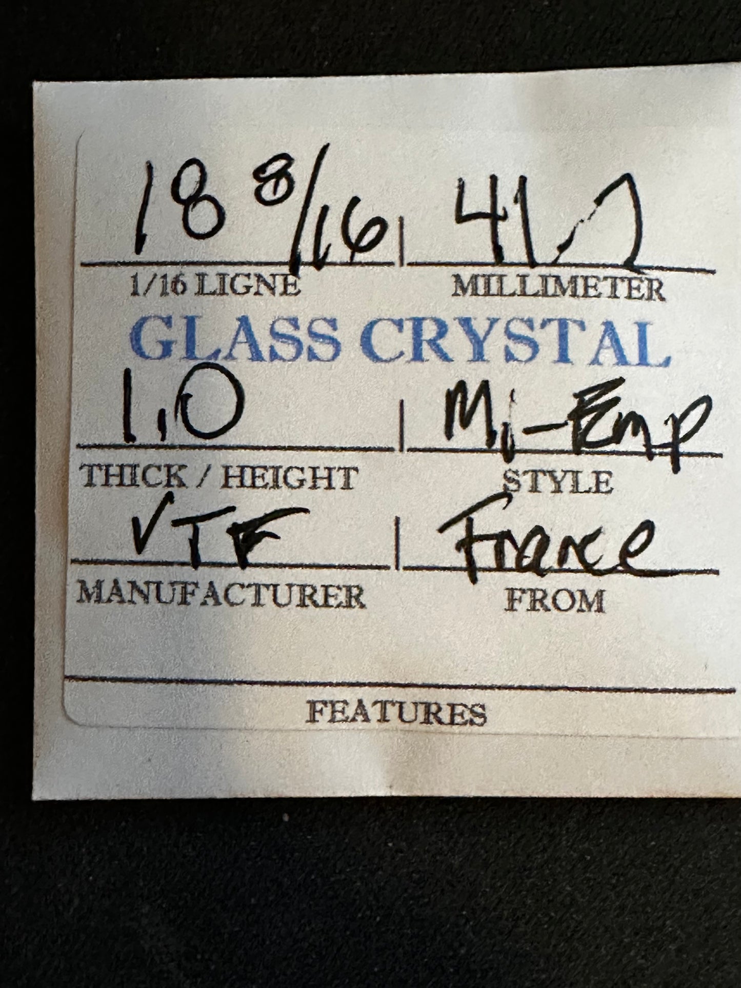 VTF Vintage Glass Pocket Watch Crystal 18-8/16 (~41.7mm) - NOS