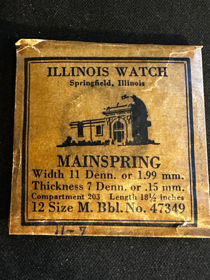 Illinois Factory Mainspring for 12s movements Factory No. 47349 - Steel