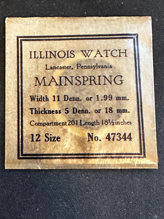 Illinois Factory Mainspring No. 47344 for 12s movements - Steel