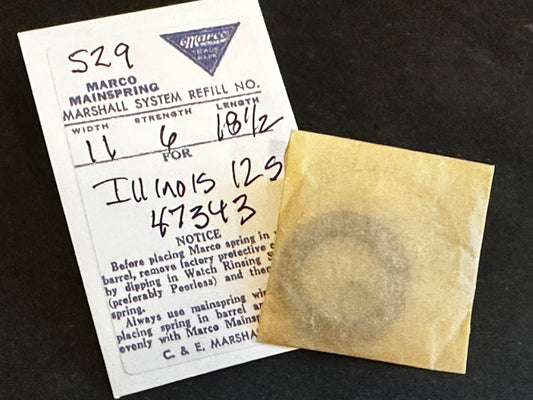Marco Mainspring #529 for 12s Illinois Factory No. 47343 - Steel