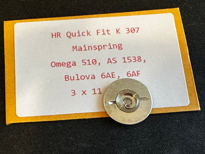 HR Quick Fit Mainspring K307 for Omega 510, Bulova 6AE, 6AF, AS 1538 - Alloy
