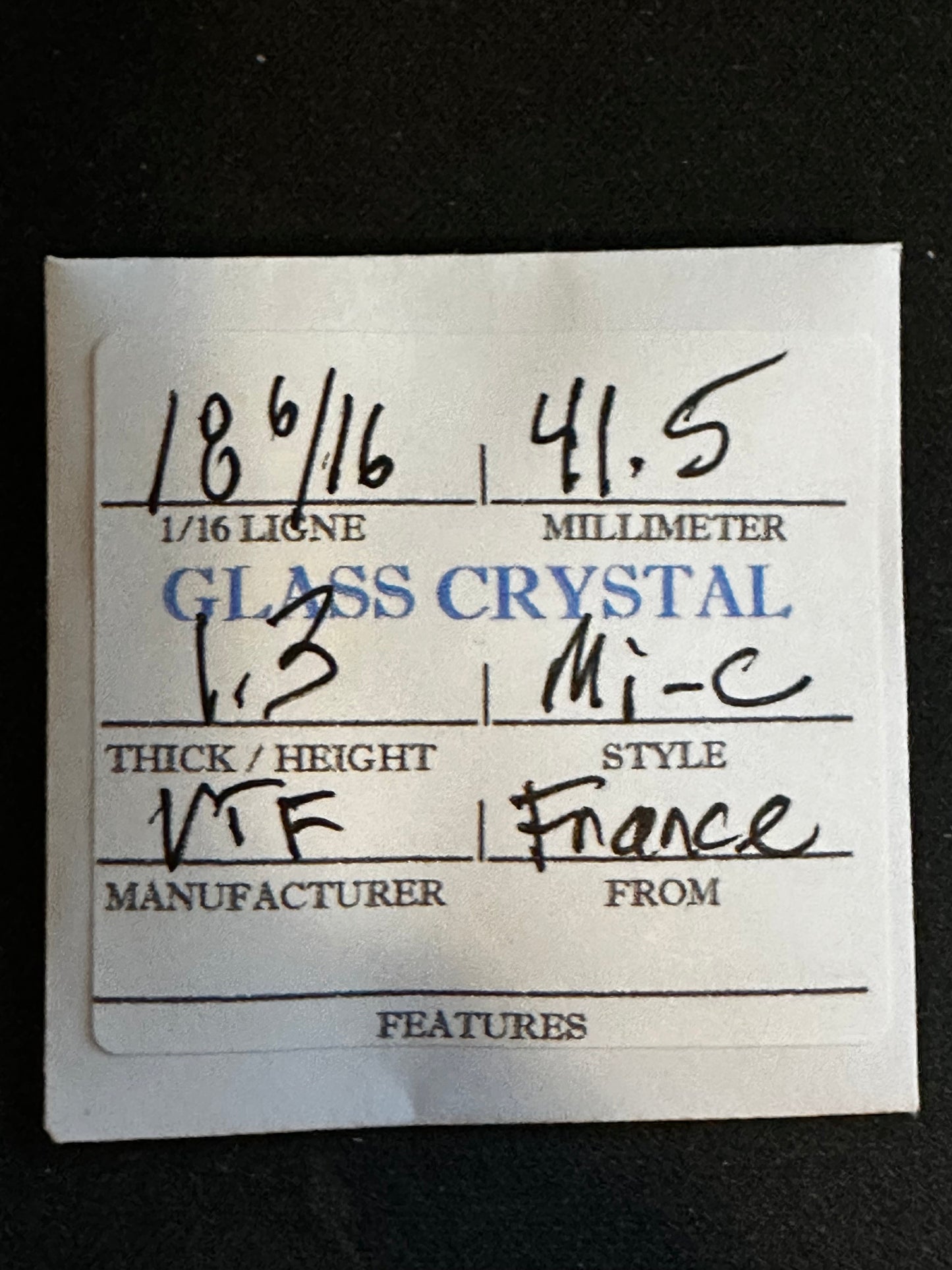 VTF Vintage Glass Pocket Watch Crystal 18-6/16 (~41.5mm) - NOS