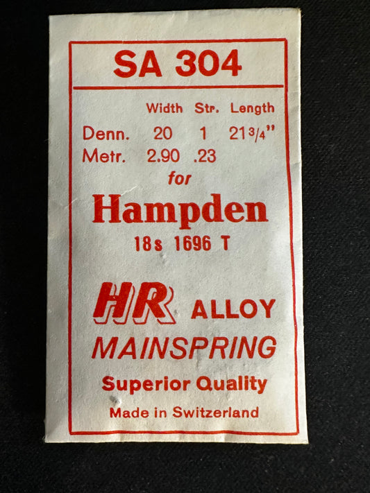 HR Mainspring SA304 for 18s Hampden No. 1696 - Alloy