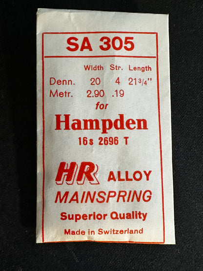 HR Mainspring SA305 for 16s Hampden No. 2696 - Alloy