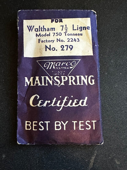 Marco Mainspring #279 for Waltham 7½ Ligne No. 2243 - Steel