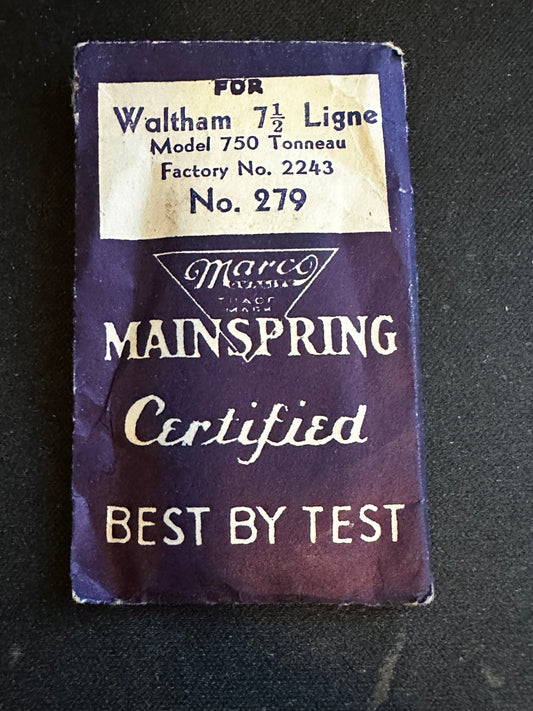 Marco Mainspring #279 for Waltham 7½ Ligne No. 2243 - Steel