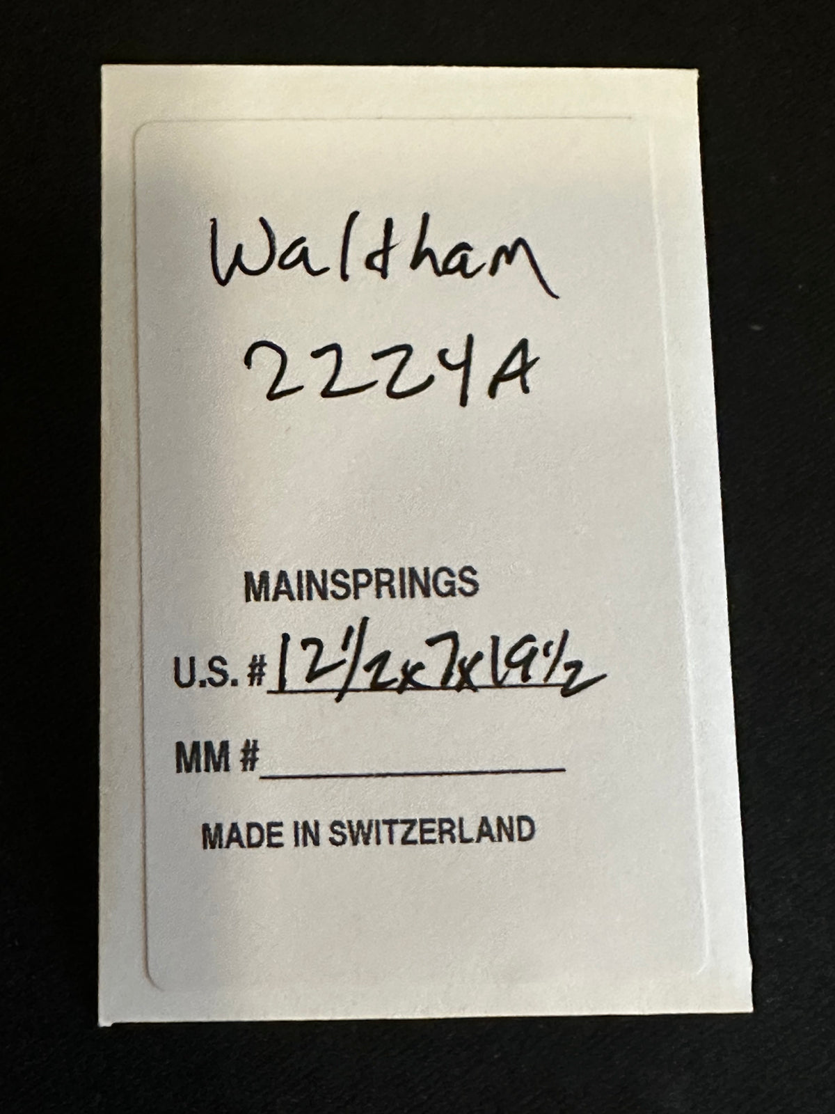 Alloy Mainspring for 12s Waltham No. 2224A / 2279