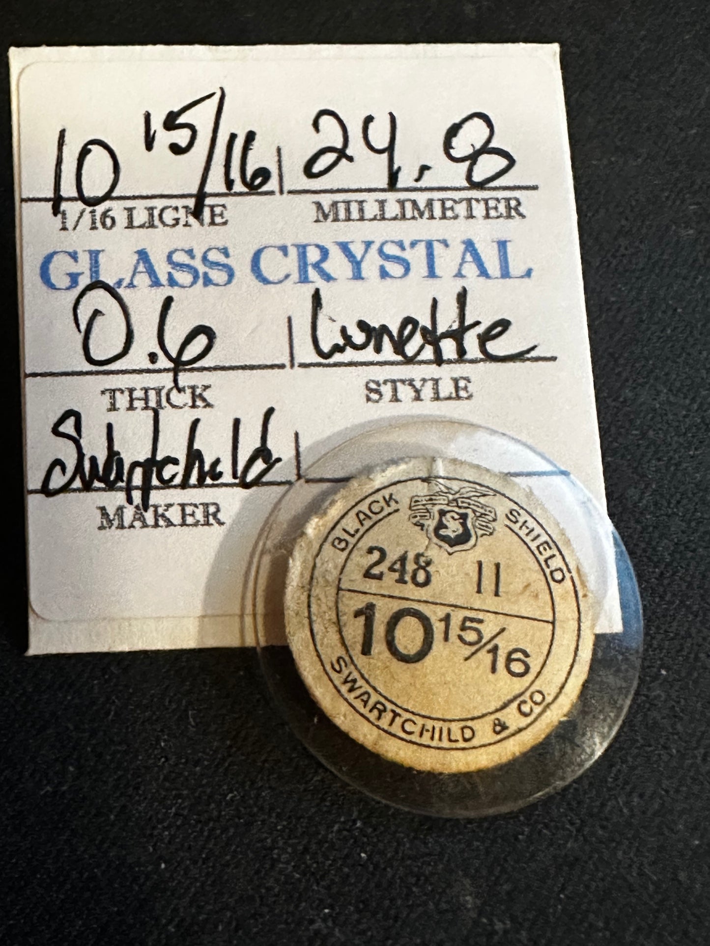 Swartchild Vintage Glass Pendant Watch Crystal 10-15/16 (~24.8mm) - NOS