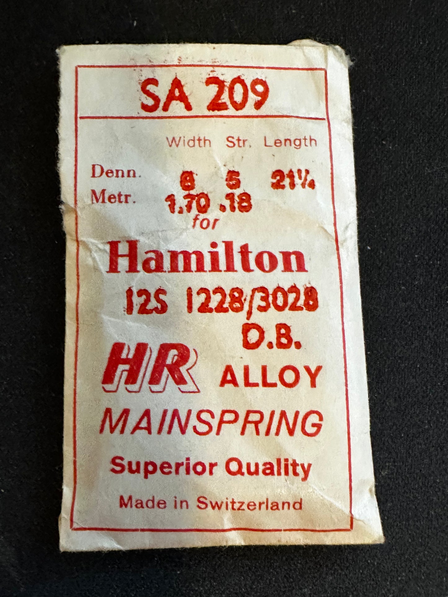 HR Mainspring SA209 for 12s Hamilton No. 718071 / 1228 / 3028 - Alloy