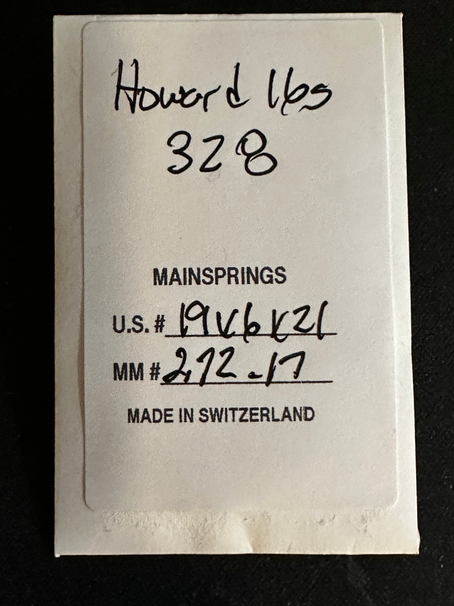 Alloy Mainspring for 16s Howard No. 328