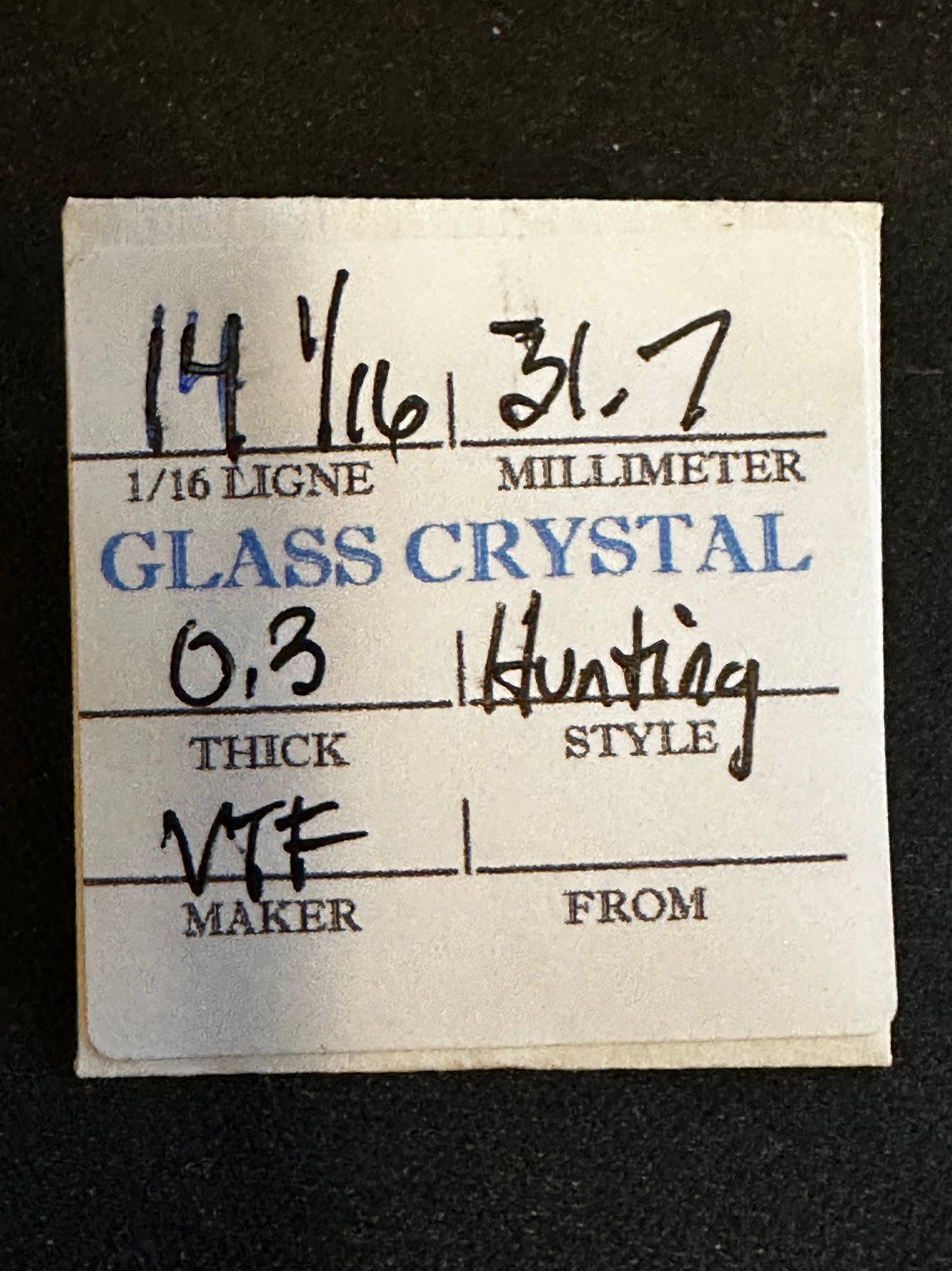 VTF Vintage Glass Hunting Case Watch Crystal 14-1/16 (~31.7mm) - NOS