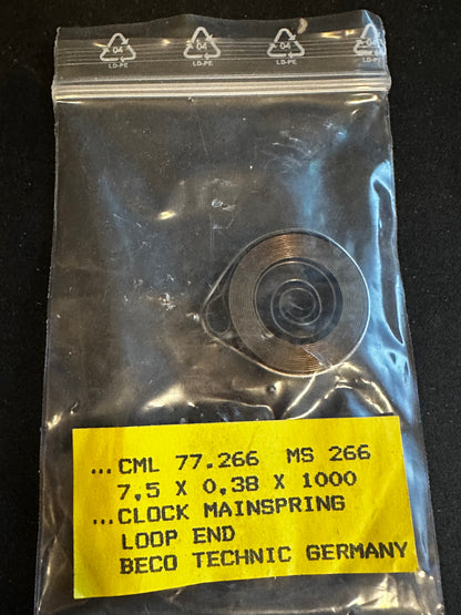 Beco Loop Clock Mainspring - 19/64" x .015" x 39" Long - CML 77.266