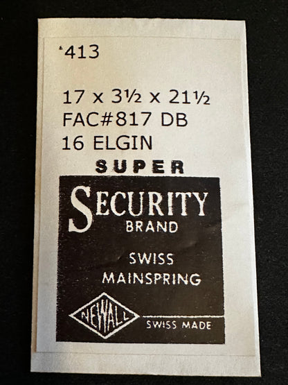 Newall SUPER Mainspring #413 for 16s Elgin No. 817 - Alloy