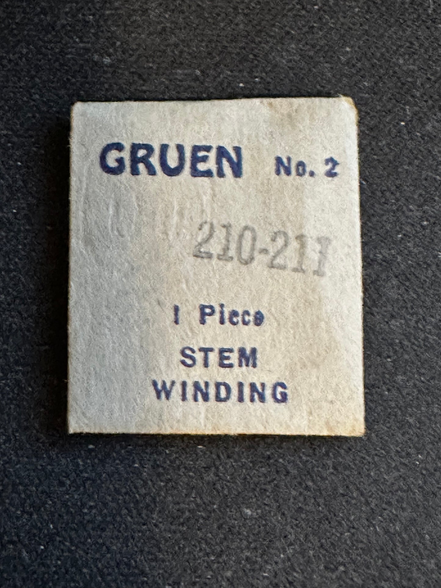 Gruen Factory stem for caliber 210, 211, 212 - new in envelope