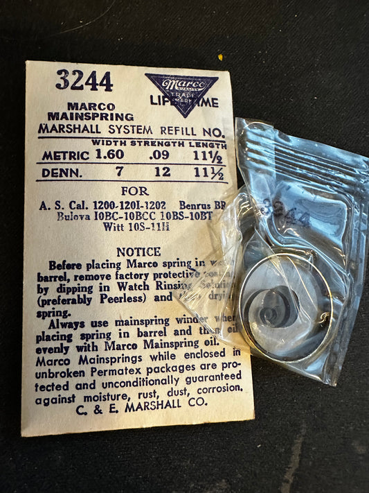 Marco Mainspring #3244 for Bulova 10BC, 10BCC, 10BS, 10BT, AS 1200, 1201, 1202 - Steel