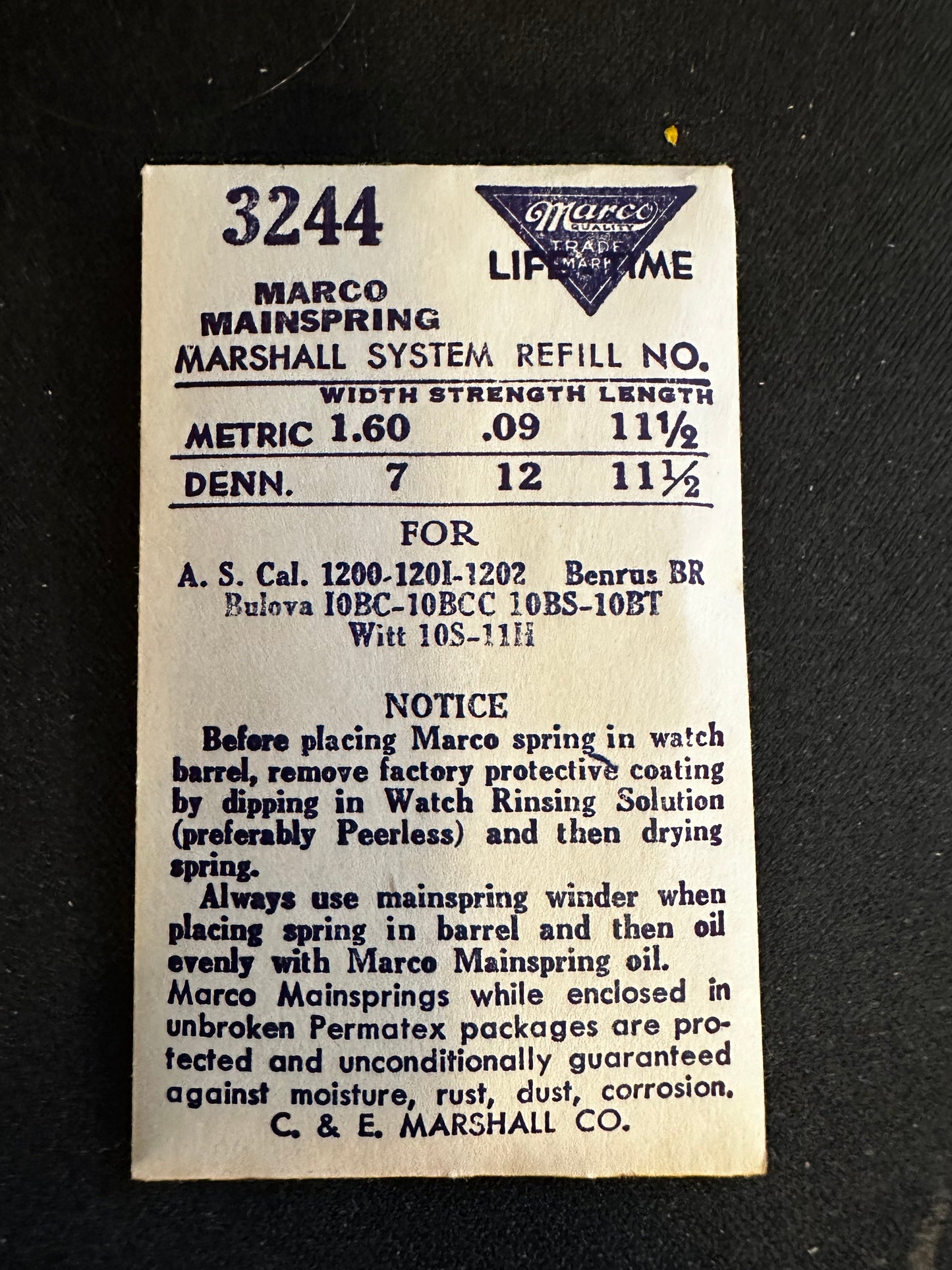 Marco Mainspring #3244 for Bulova 10BC, 10BCC, 10BS, 10BT, AS 1200, 1201, 1202 - Steel