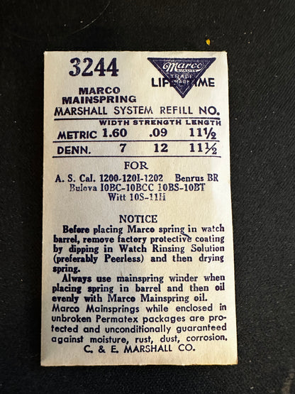 Marco Mainspring #3244 for Bulova 10BC, 10BCC, 10BS, 10BT, AS 1200, 1201, 1202 - Steel