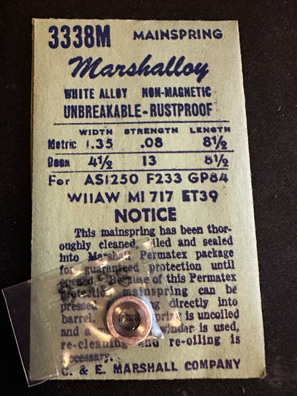 Marco Marshalloy Mainspring 3338M for Wittnauer 11AW, AS 1250, Eterna 39, 301, 391, 475 - Alloy
