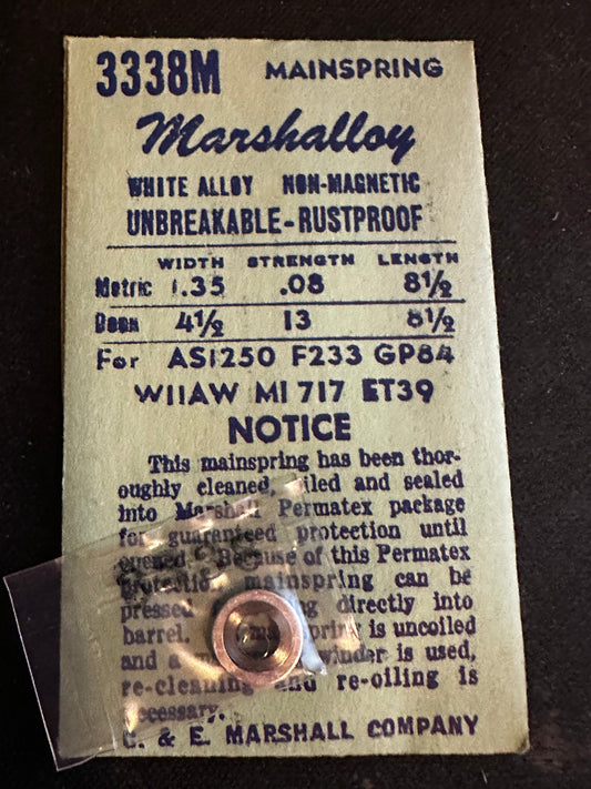 Marco Marshalloy Mainspring 3338M for Wittnauer 11AW, AS 1250, Eterna 39, 301, 391, 475 - Alloy