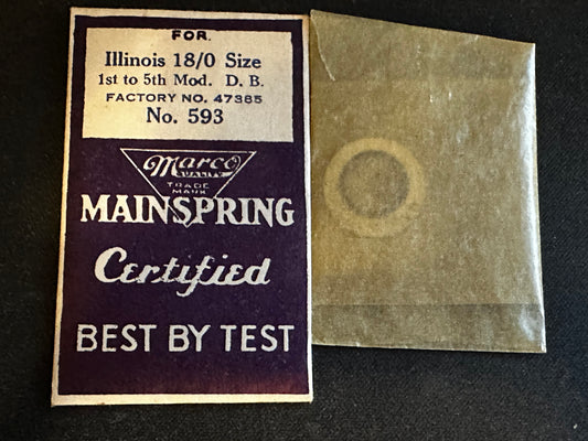 Marco Mainspring #593 for Illinois 18/0s Factory No. 47385 - Steel