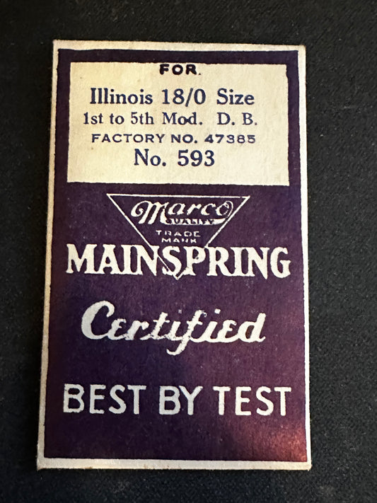 Marco Mainspring #593 for Illinois 18/0s Factory No. 47385 - Steel