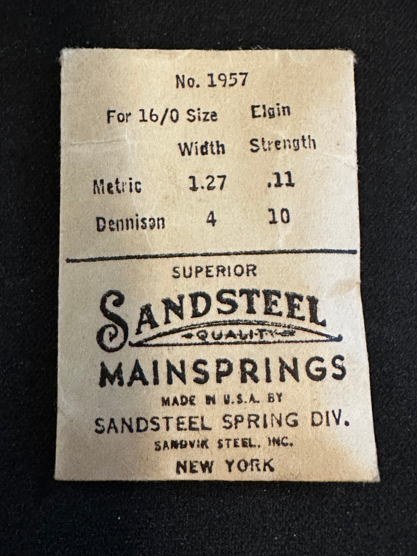 Sandsteel Mainspring - Elgin 1957 for 10/0s & 18/0s movements - Steel