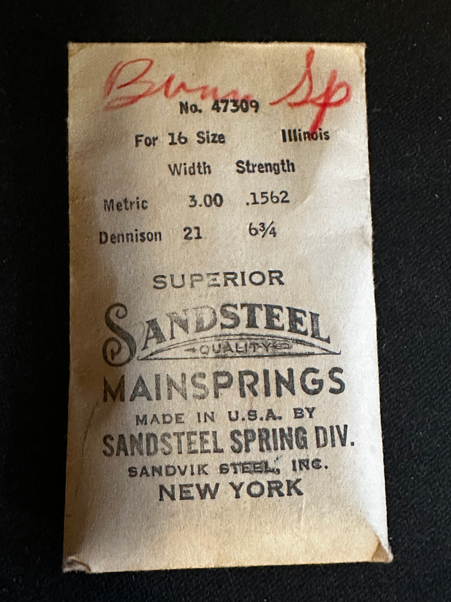 Sandsteel Mainspring for Illinois 16s 60hr RR No. 47309 - Steel