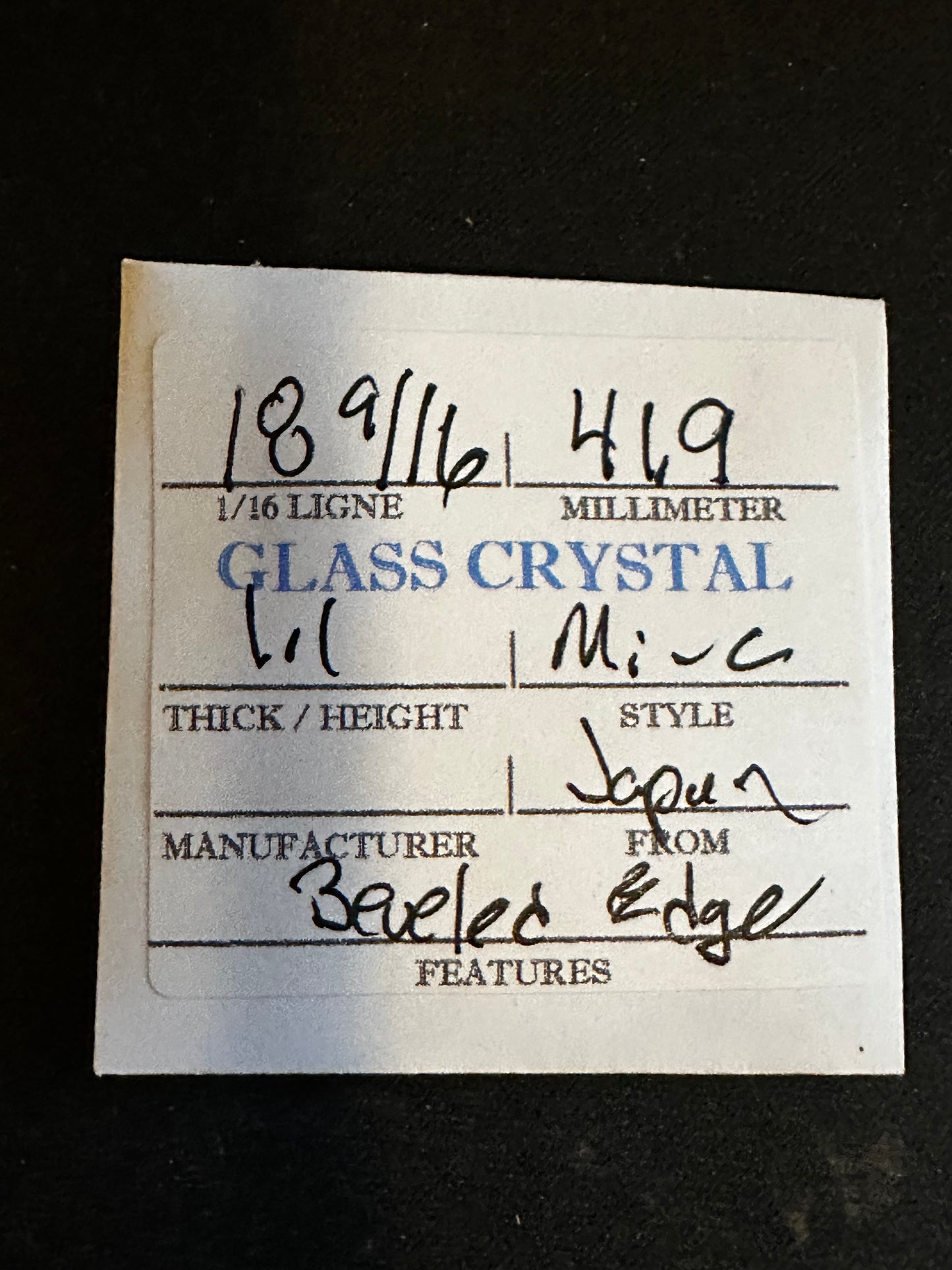 Vintage Beveled Glass Pocket Watch Crystal 18-9/16 (~41.9mm) - NOS