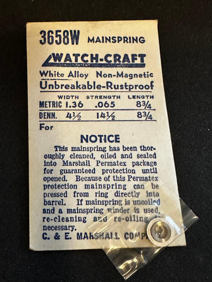 WATCH-CRAFT Mainspring 3658W for Wittnauer Caliber 1470 - Alloy