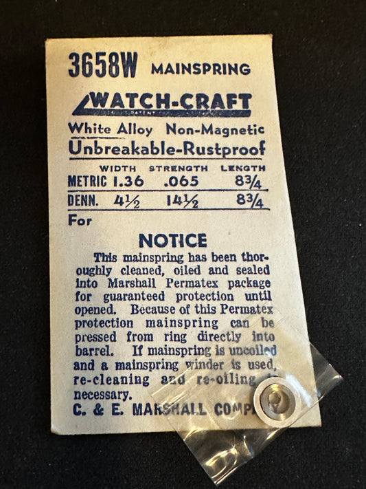WATCH-CRAFT Mainspring 3658W for Wittnauer Caliber 1470 - Alloy