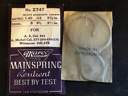 Marco Mainspring #2747 for Wittnauer 10K, 11K, AS 341, A. Michael 270, 277, 280, 420 - Steel