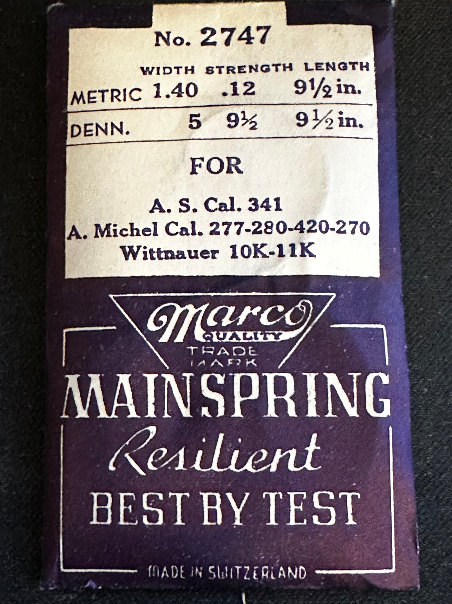 Marco Mainspring #2747 for Wittnauer 10K, 11K, AS 341, A. Michael 270, 277, 280, 420 - Steel