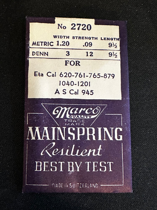 Marco Mainspring No. 2720 for ETA 620, 761, 765, 879, 1040, 1201, AS 945 - Steel