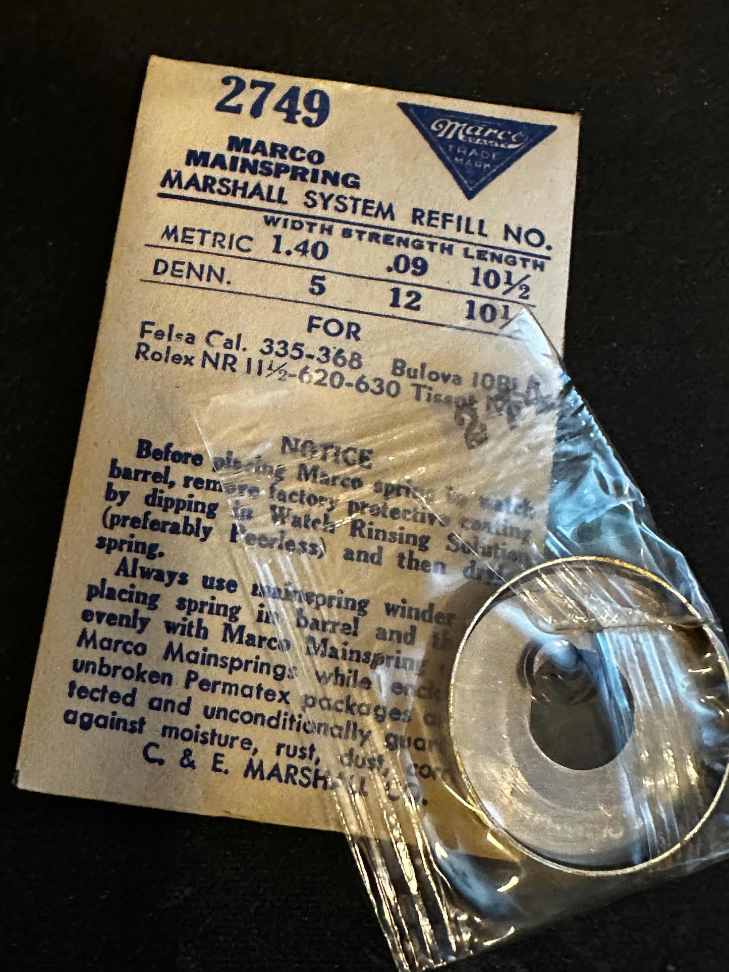 Marco Mainspring #2749 for Felsa 335, Tissot 17.5SC, Rolex NA (620 / 630), Bulova 10BL - Steel