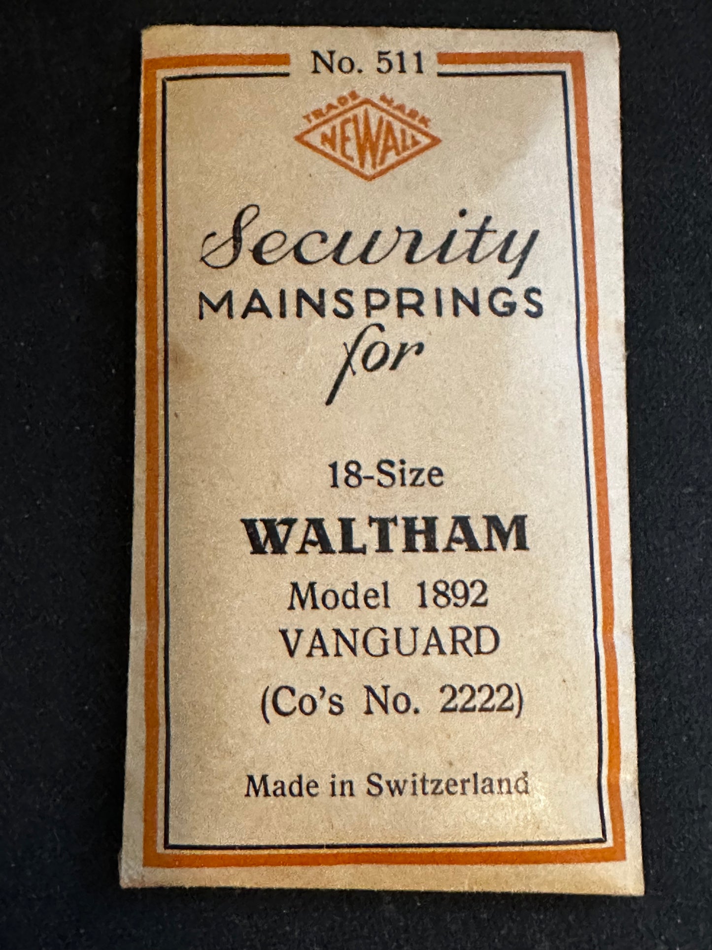 Newall Security Mainspring #511 for 18s Waltham No. 2222 - Steel