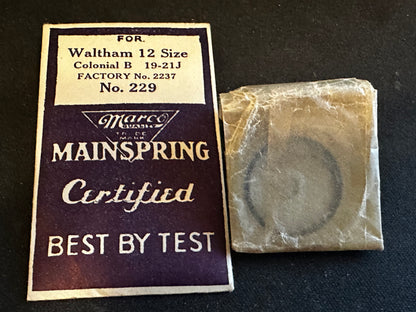 Marco Mainspring #229 for Waltham Colonial Series Model B 19j & 21j No. 2237 - Steel