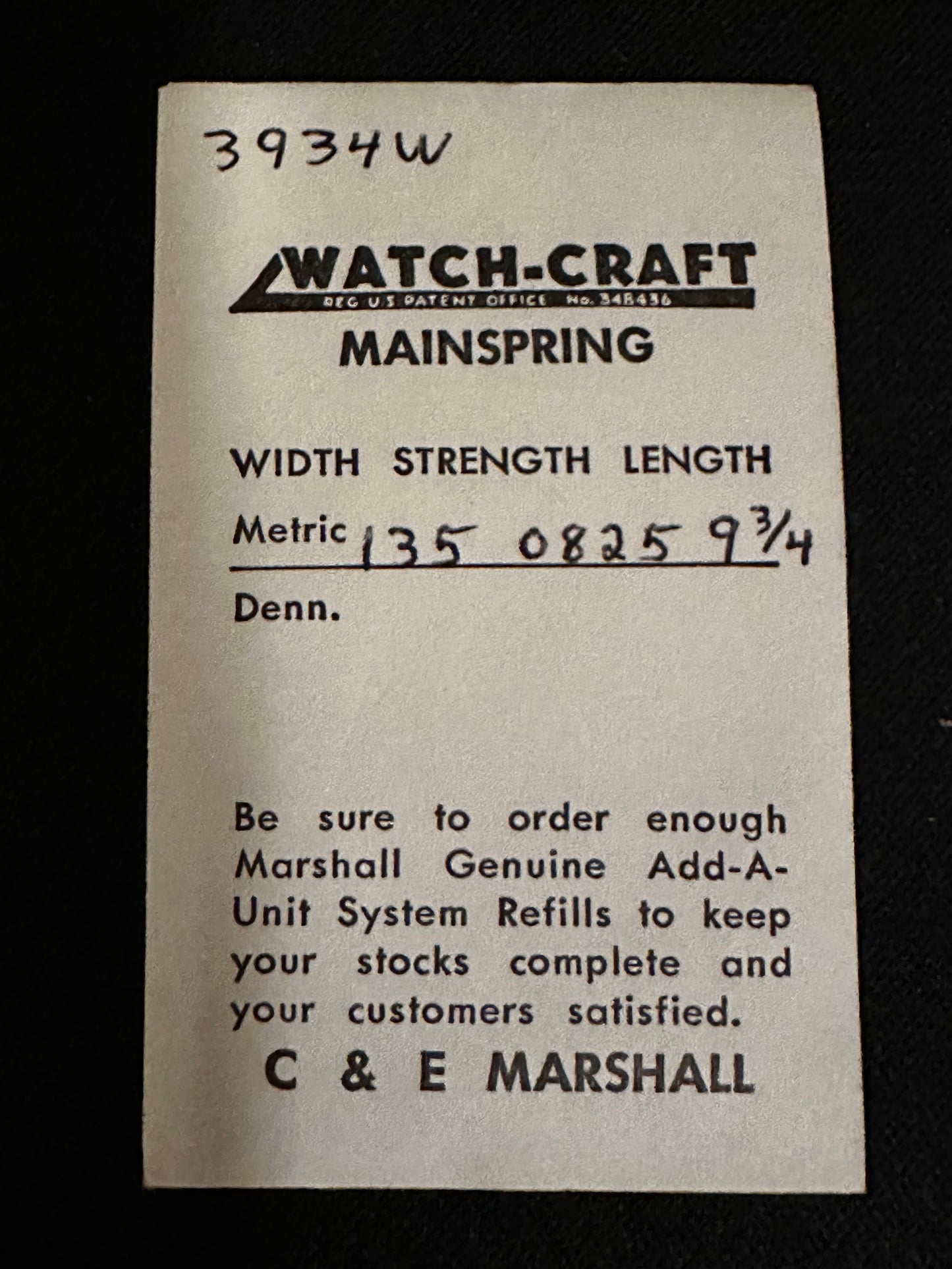 WATCH-CRAFT Mainspring 3934W for AS 1240 - Alloy